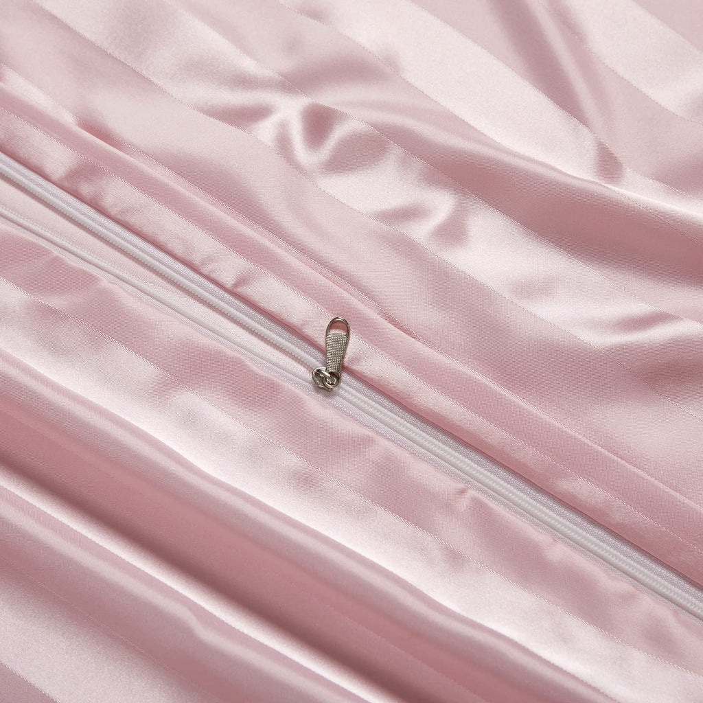 5 Pieces Blush Pink Satin Striped Duvet Cover Set