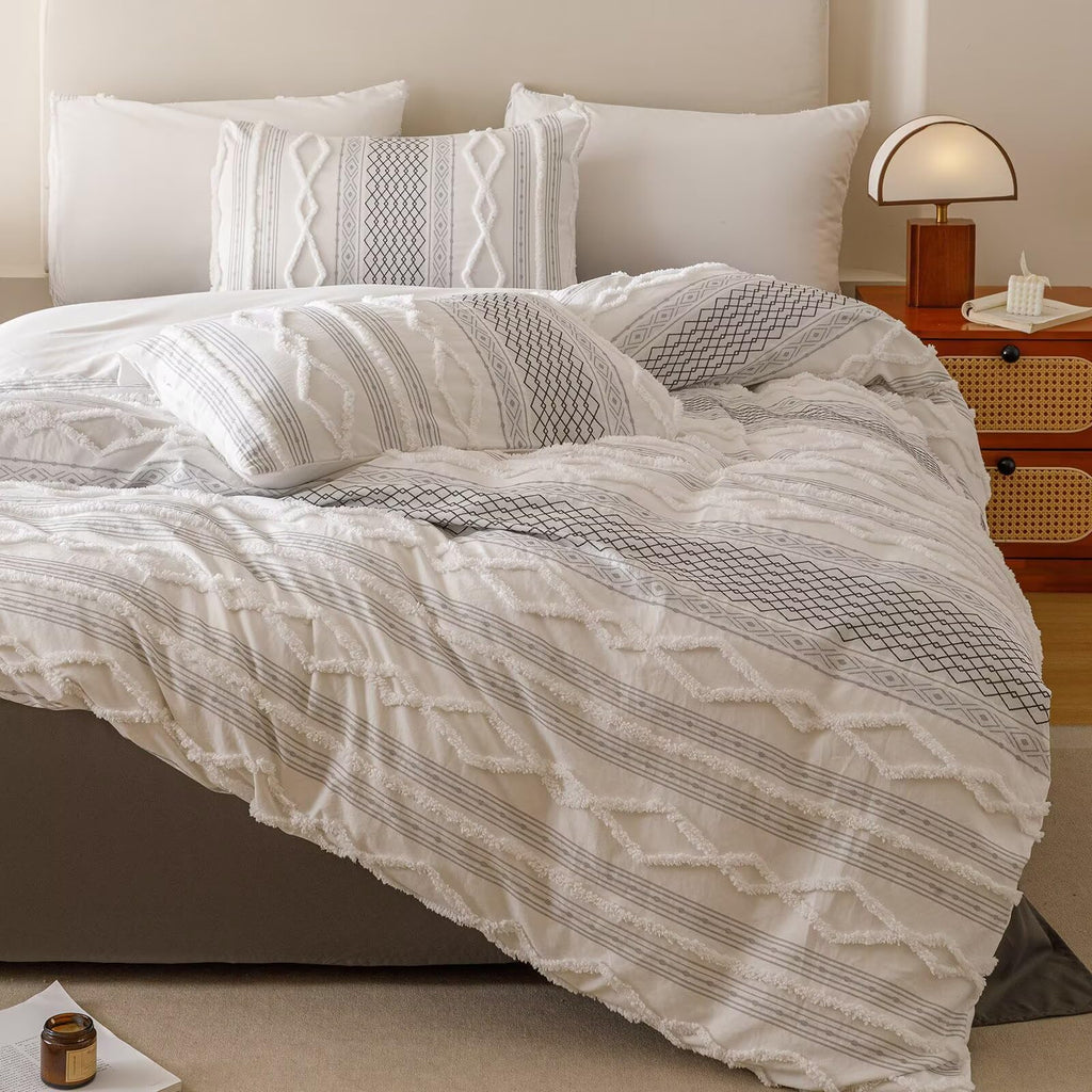 Tufted Black Comforter Set Jacquard Bedding Shabby Chic Farmhouse Bed Sets
