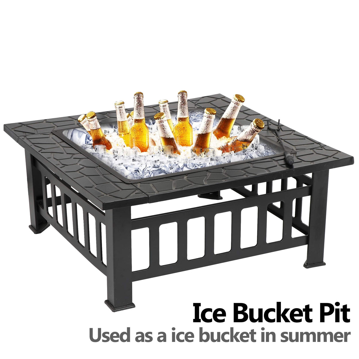 32" Heavy Duty Square Fire Pit Outdoor Metal Firepit Wood Burning Fireplace w/Waterproof Dust Cover Patio Backyard