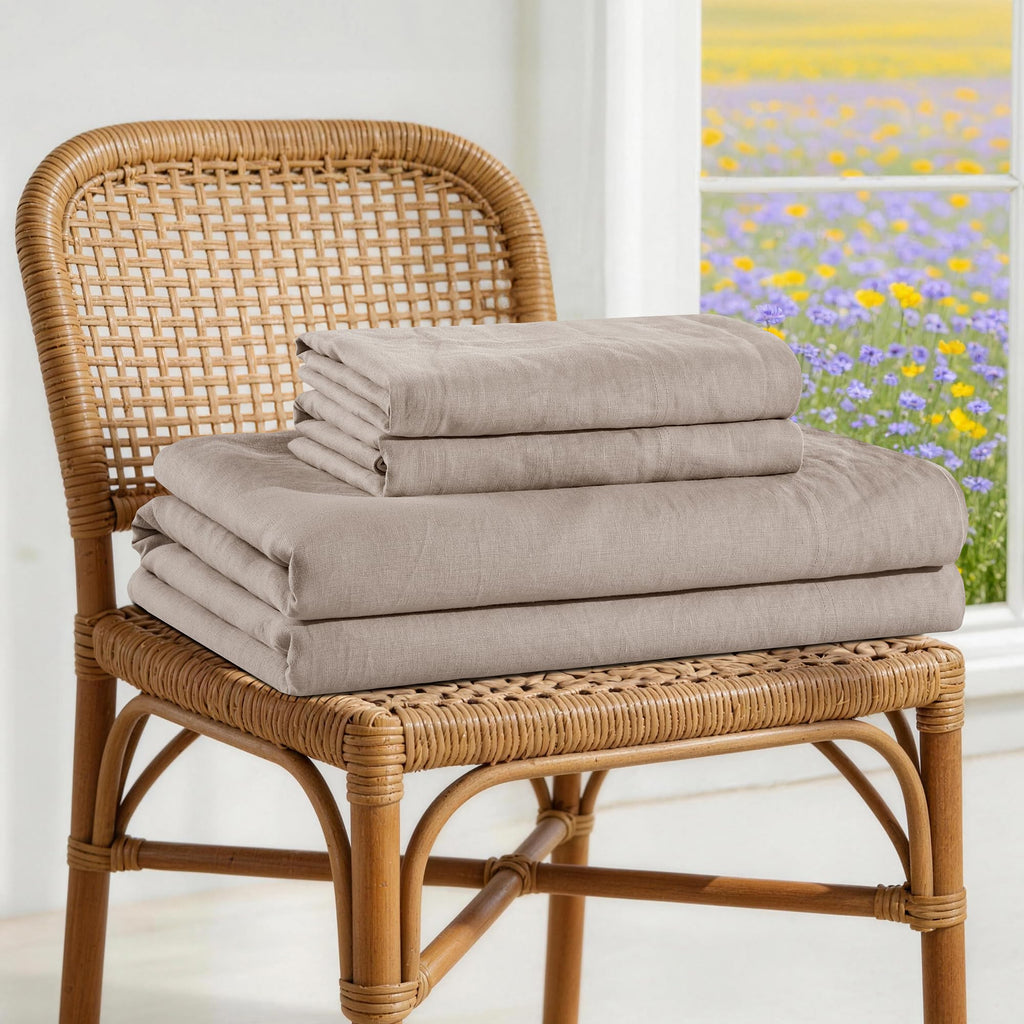 100% French Linen Sheet Set 4Pcs Deep Pocket 16", Linen Color