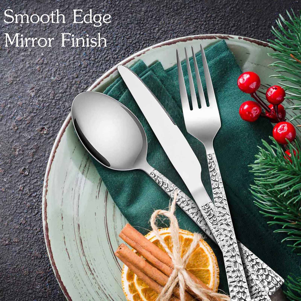 80-Piece Hammered Silverware Set, Stainless Steel Square Flatware Set Service for 16, Tableware Cutlery Set Includes