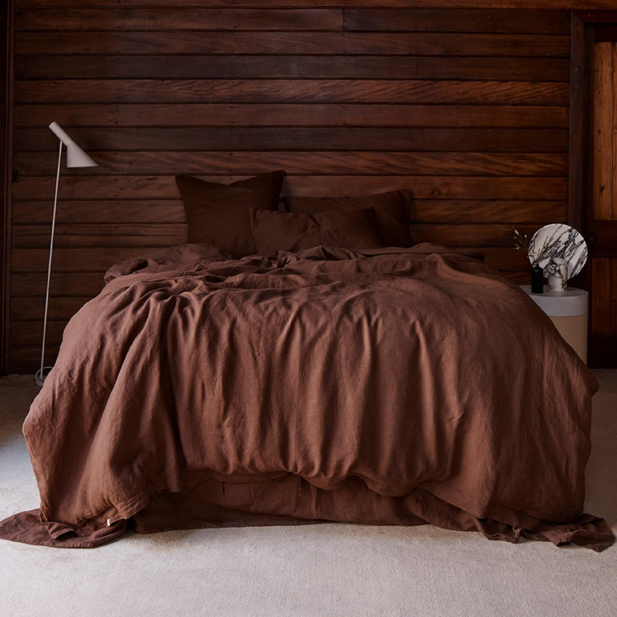 Duvet Cover in Coco Brown Color, Linen Bedding 3 Pieces Set 1 Duvet Cover and 2 Pillowcase, Stonewashed Linen Duvet