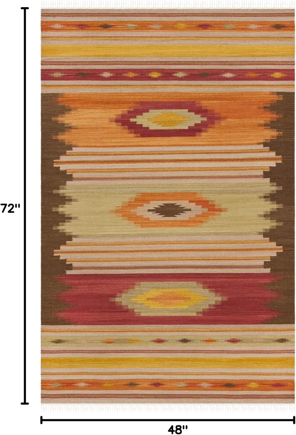 Kilim Collection Accent Rug, Brown & Multi, Handmade Southwestern Tribal Wool, Ideal for High Traffic Areas