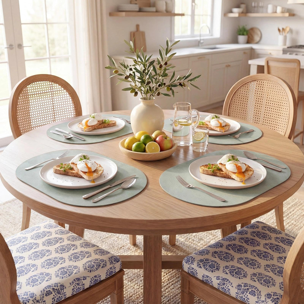 Vinyl Faux Leather Oval Placemats, Set of 8, Green