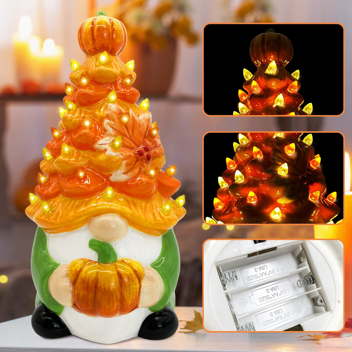 Fall Decorations, Thanksgiving Gnomes Ceramic Tree Decor
