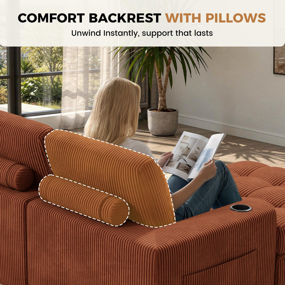 144" U Shaped Cloud Boneless Couch, Modern Modular Sectional Sofa with Layered Cushion, No Assembly Convertible
