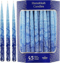 Hanukkah Candles Dripless Multi Blue Hued Frosted Deluxe Tapered Candles 1-Hour Burn Time Odorless 45 Candles for All - Set of 45