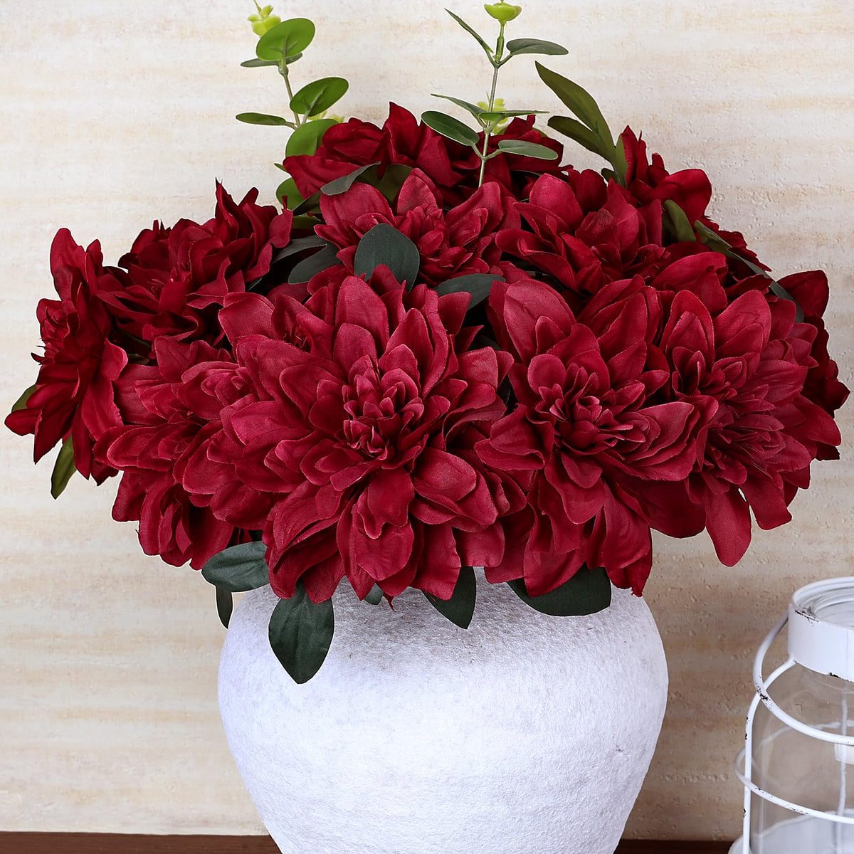 Burgundy Dahlia Artificial Flowers with Stems, 24 PCS, Silk