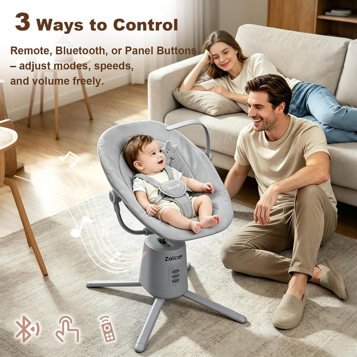 Swings for Infants with 3 Modes & 5 Speeds, BT App & Remote Control
