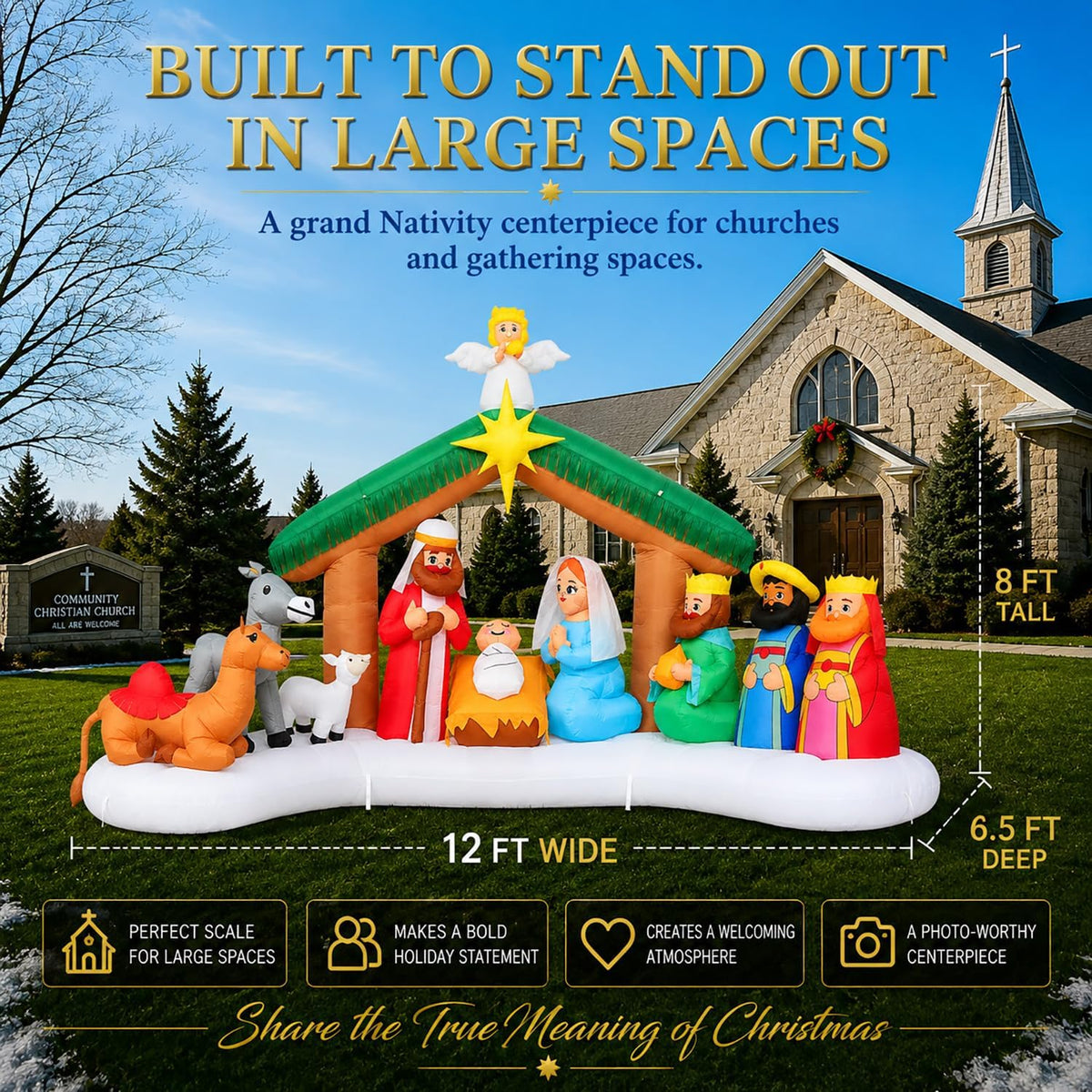 12FT Christmas Nativity Scene Inflatable with Jesus, Mary & Joseph