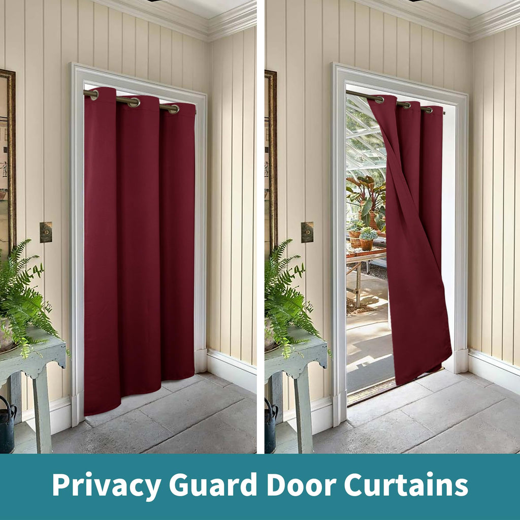 Burgundy Door Curtain 78 Inch Length for Doorway, Bedroom Closet Curtain, Privacy Thermal Insulated Blackout Grommet