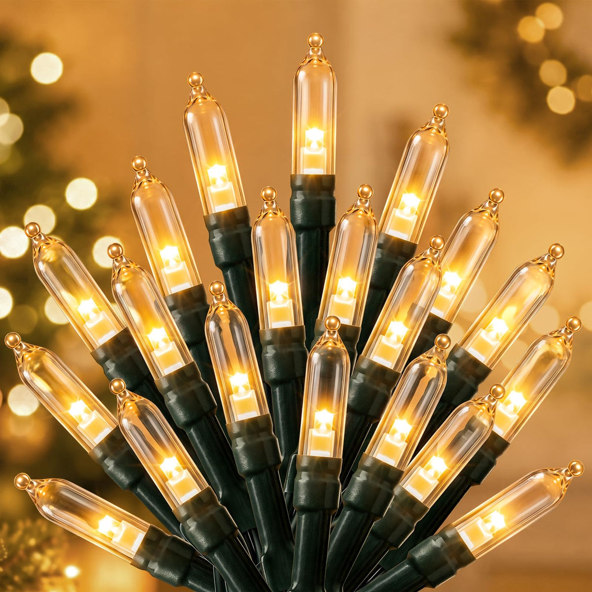 2 Pack Christmas Mini Lights, 75 Feet 200 LED Warm White String Lights