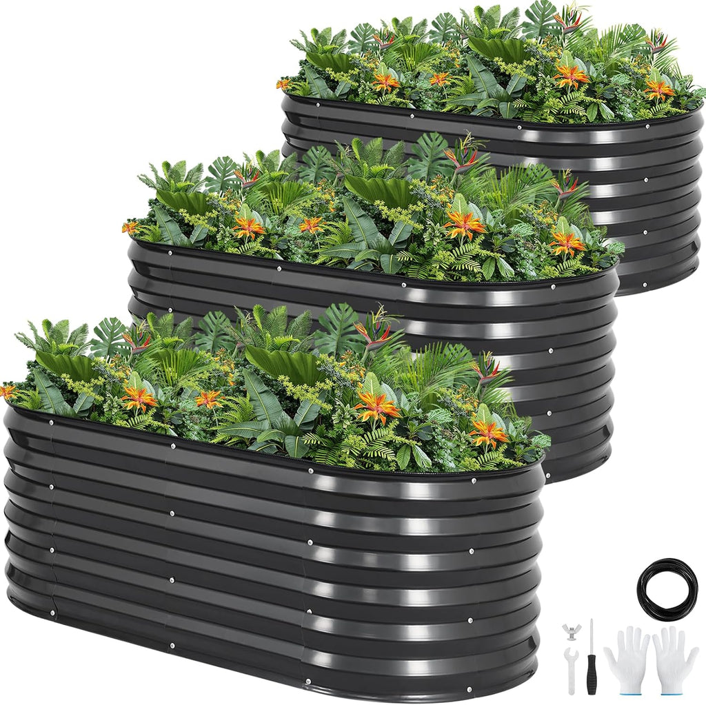 Galvanized Raised Garden Bed,4x2x1.4ft Planter Box for Deep Root Plant 3Pcs | Grey Raised Bed Kit for Gardening with