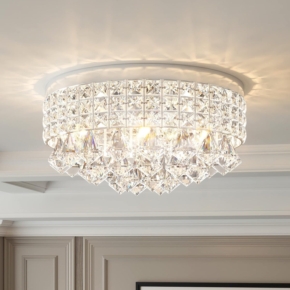 4-Light Modern Crystal Drum Ceiling Chandelier for Bedrooms and Hallways