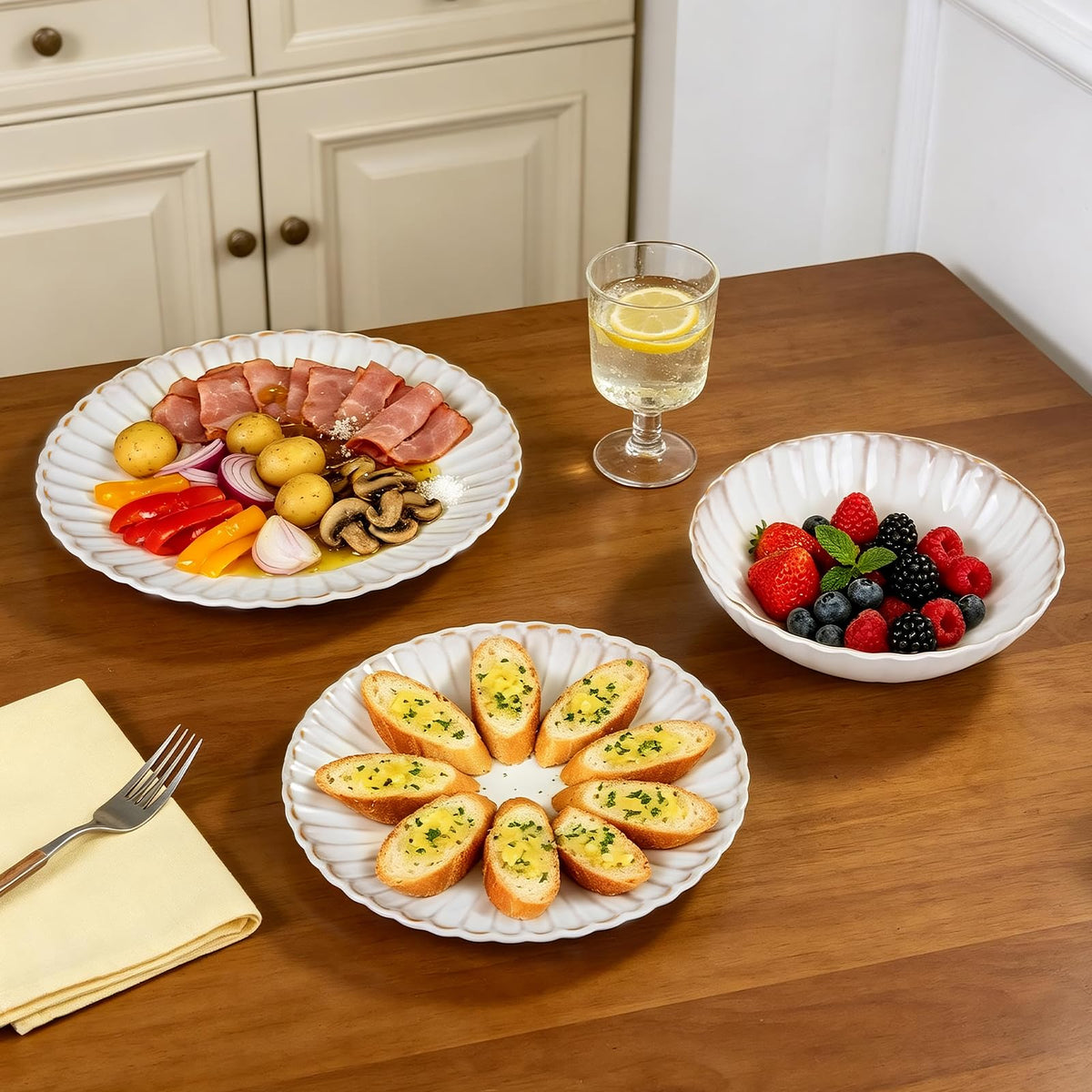 Fall Harvest Melamine Dinnerware Sets Scallop Cream Off-White12 piece for