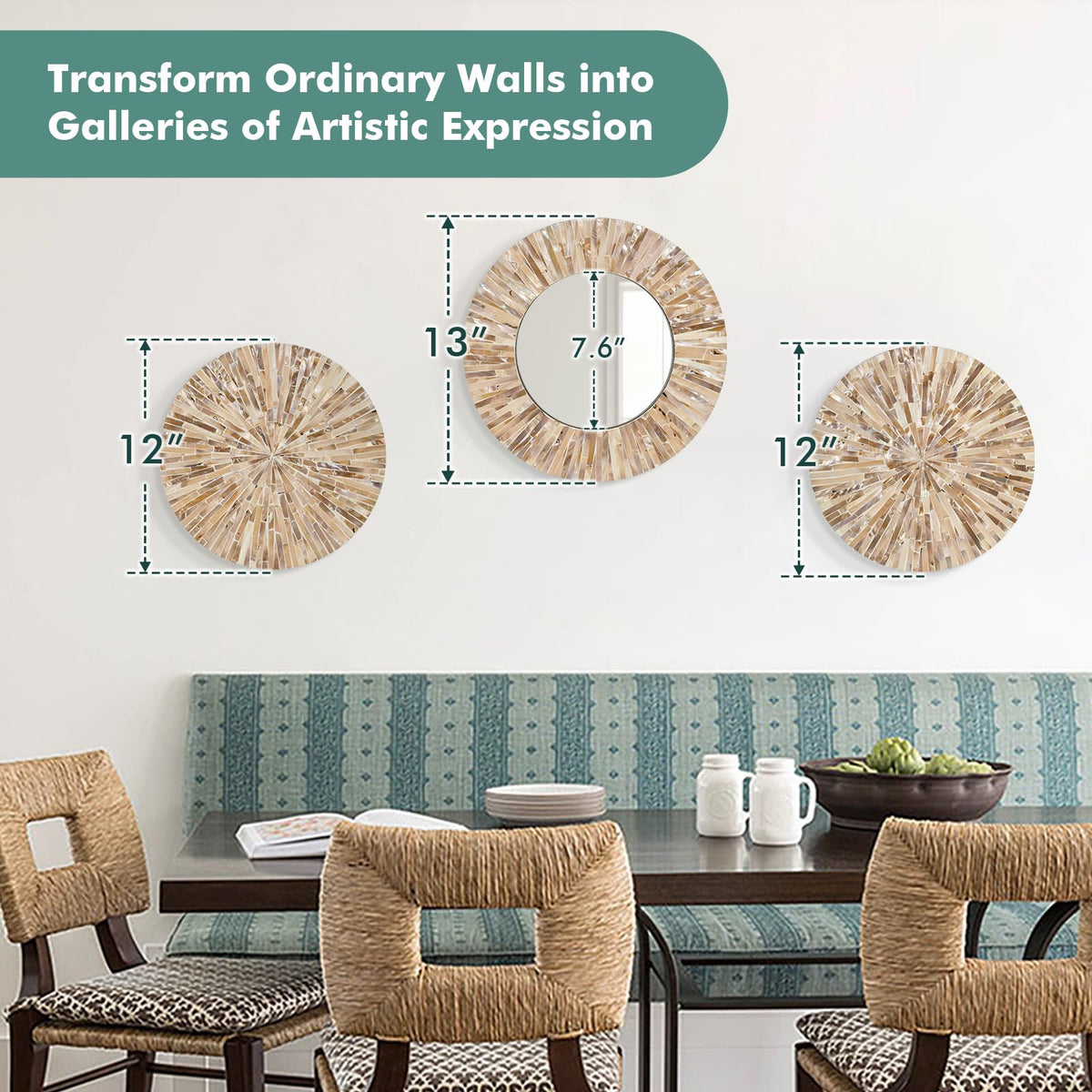 Boho Mother of Pearl Decorative Wall Mirror,Brown