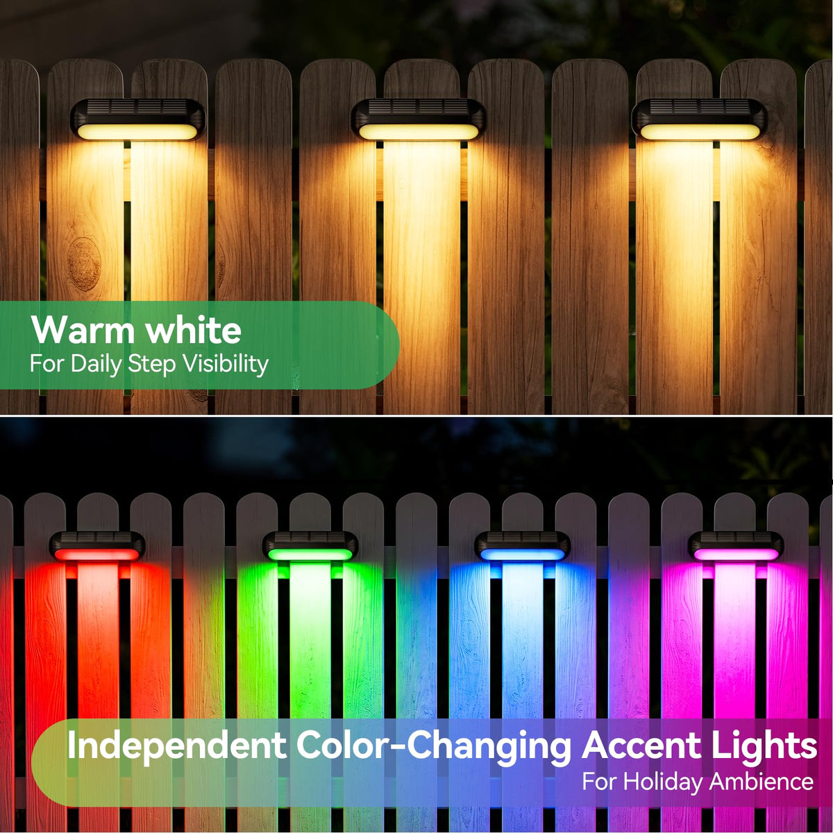 Outdoor Solar Lights for Outside, 10 Pack Bright Solar Fence Lights with Multi-Color Changing & Warm White Mode