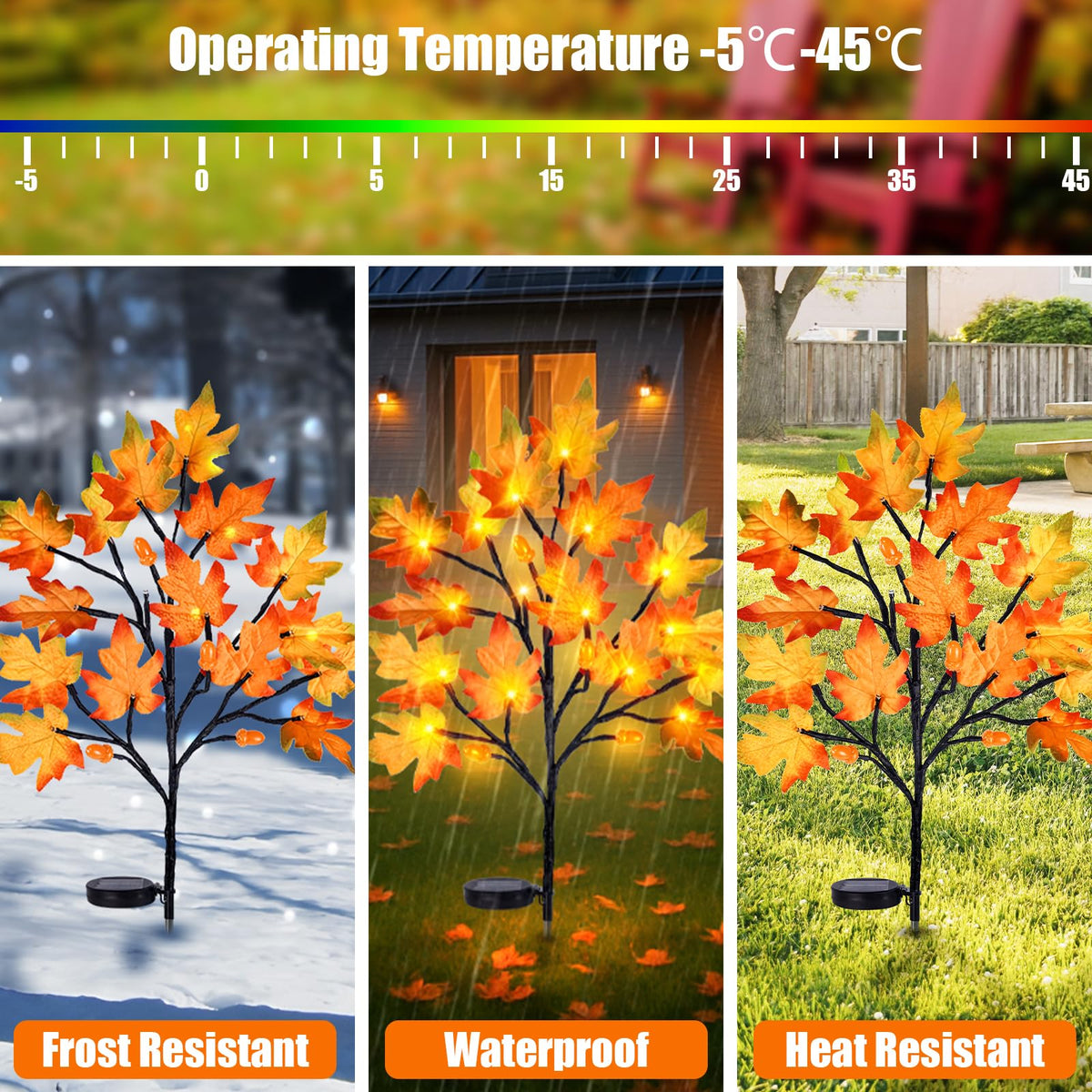 4PCS Solar Fall Lights Outdoor Decorative, 34" Fall Decor with Acorn Maple Leaf, 40LED Each with 8 Modes & Timer