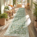 2x10 Washable Hallway Runner Rug Non Slip Floral Carpet, Sage Green