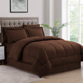 8 Piece Comforter Set Bag with Dobby Stripe Design, Bed Fitted, 1 Flat Sheet, 2 Pillowcases, 2 Shams, Chocolate