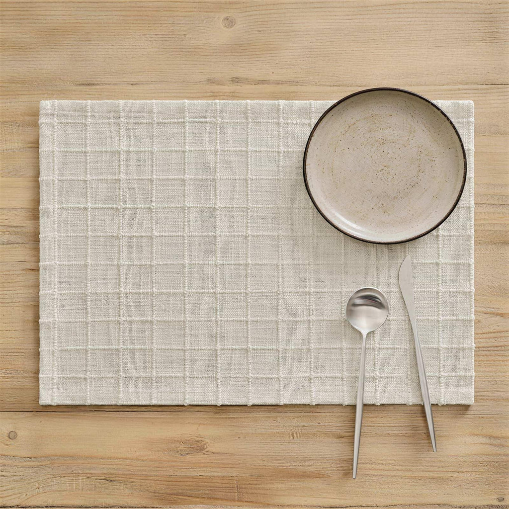 Artisanal Grid Decorative Linen Placemats Set of 4, Ivory