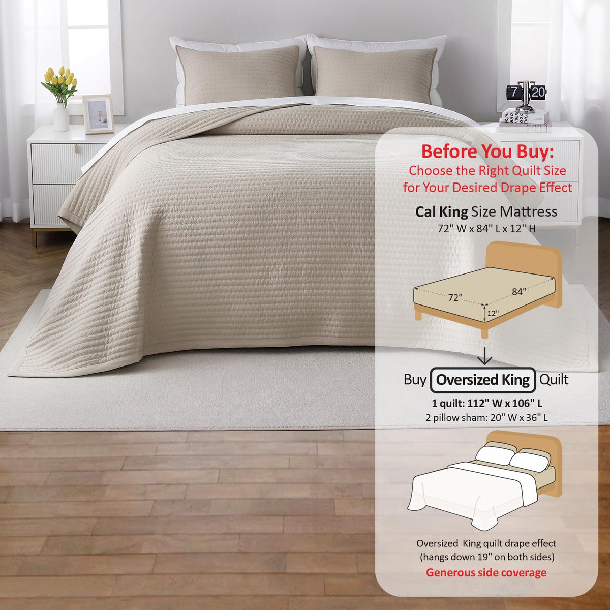Quilt Set 112 x 106 in, Lightweight, Oatmeal