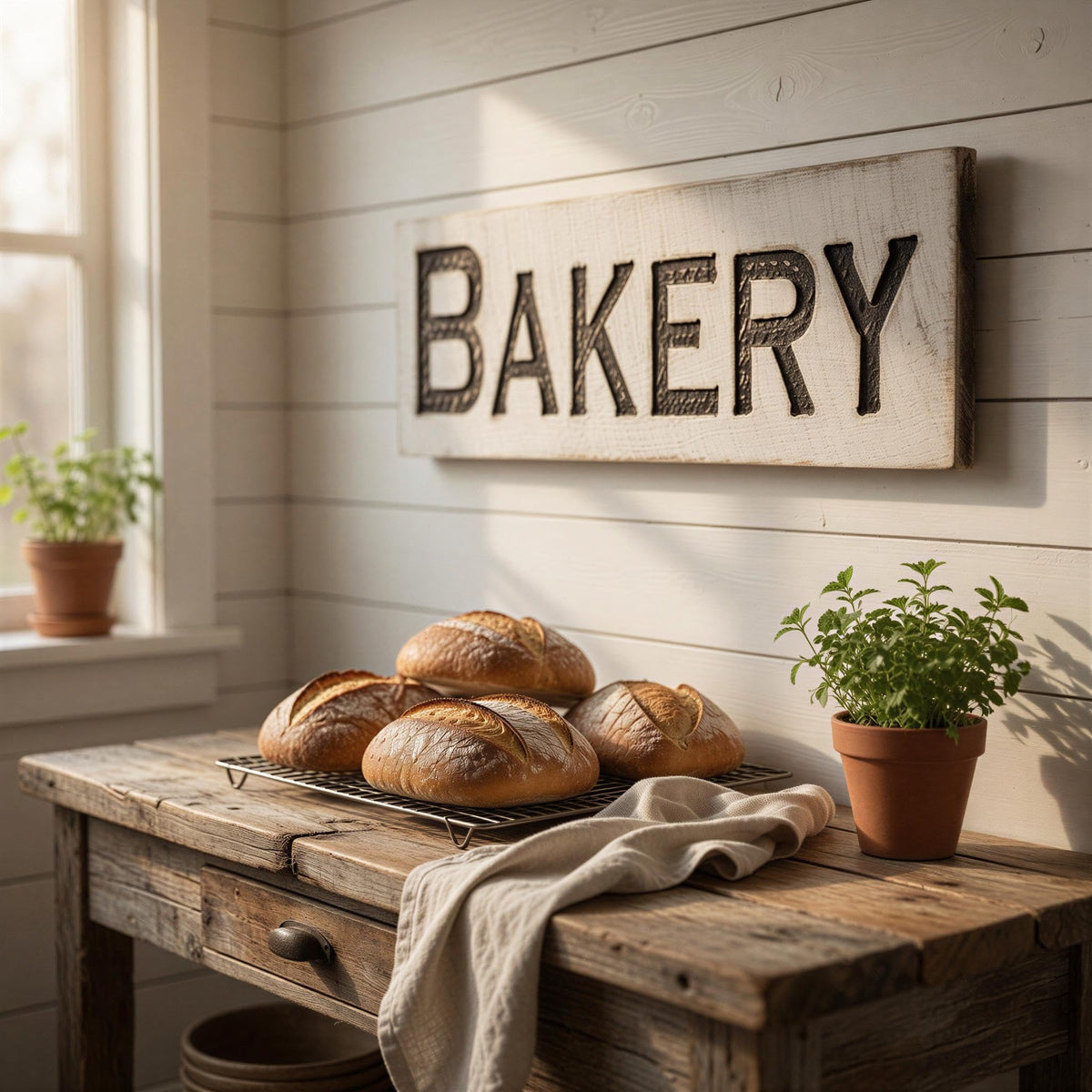 Bakery Wood Sign 40"x10" - Carved Rustic Bakery Wall Decor - Farmhouse Kitchen Sign - Handmade Wooden Bakery Sign