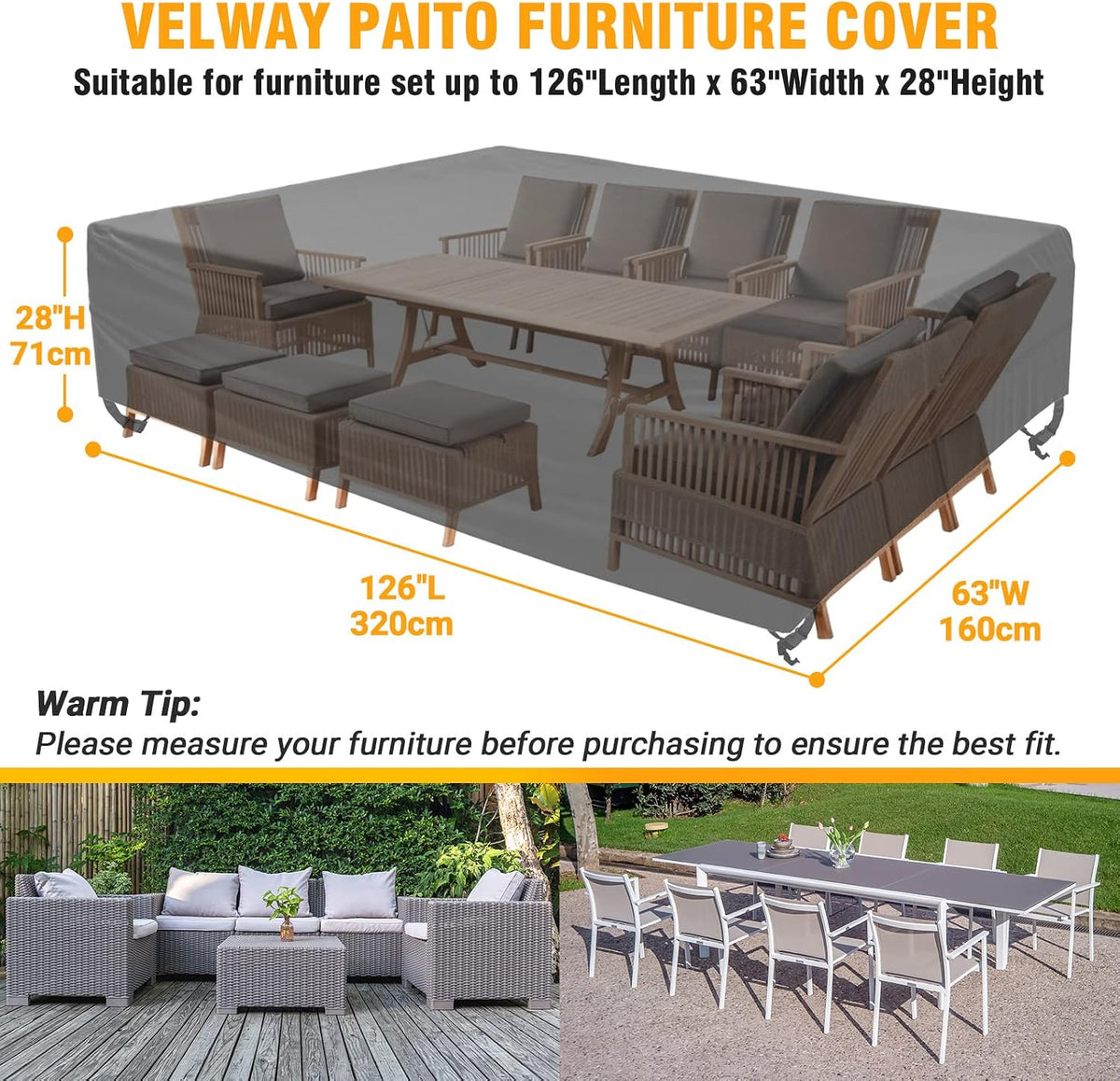 Patio Furniture Cover Waterproof Outdoor Sectional Sofa Set Covers, All Weather Oxford Tear-Resistant Rectangular