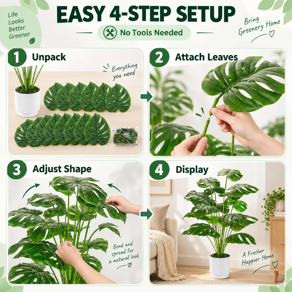 28" Fake Plants, Artificial Monstera Plants Indoor in White Pot