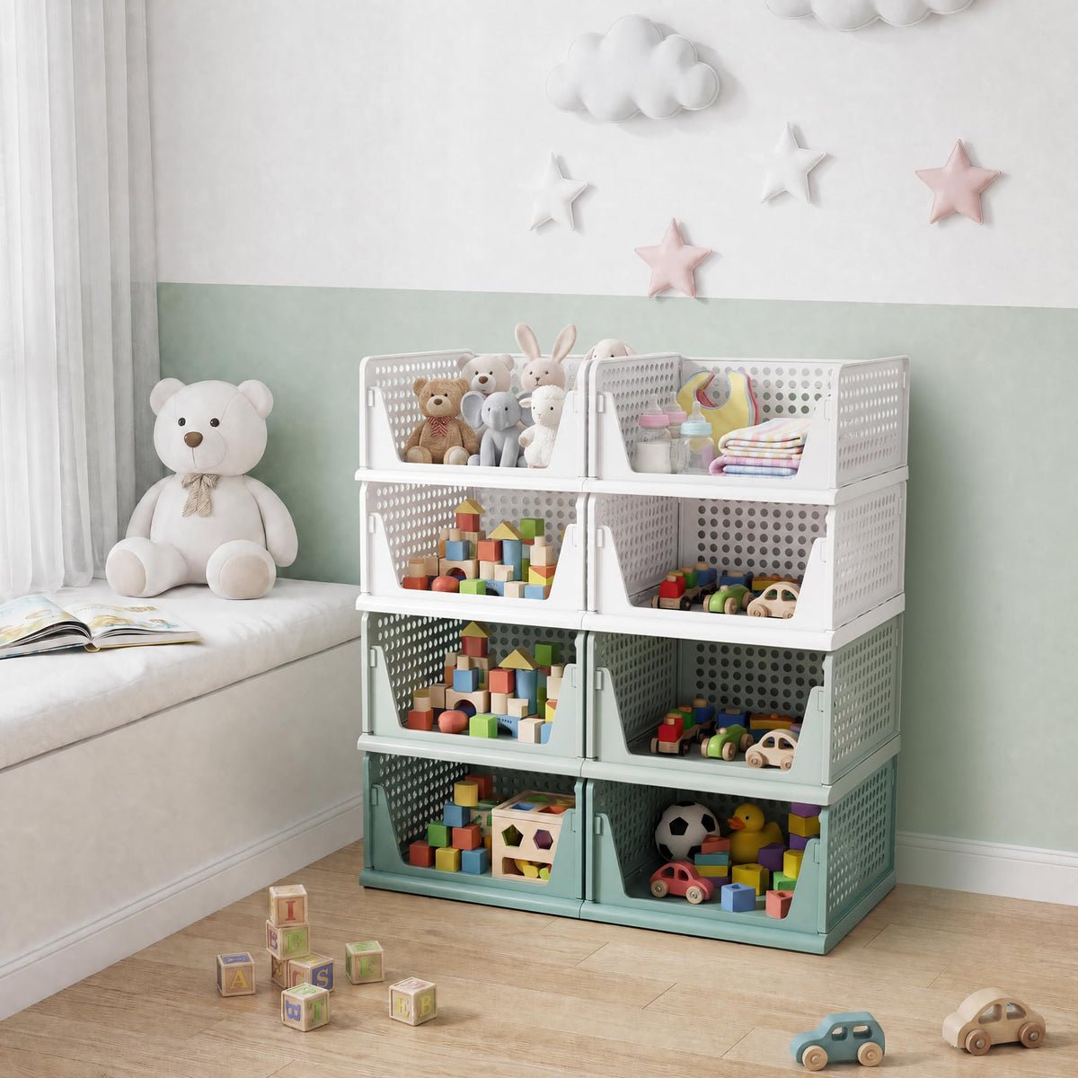 Green Boy Closet Organizers and Storage Stackable Plastic Drawer Basket for Clothing Stackable Storage Bins Shelf