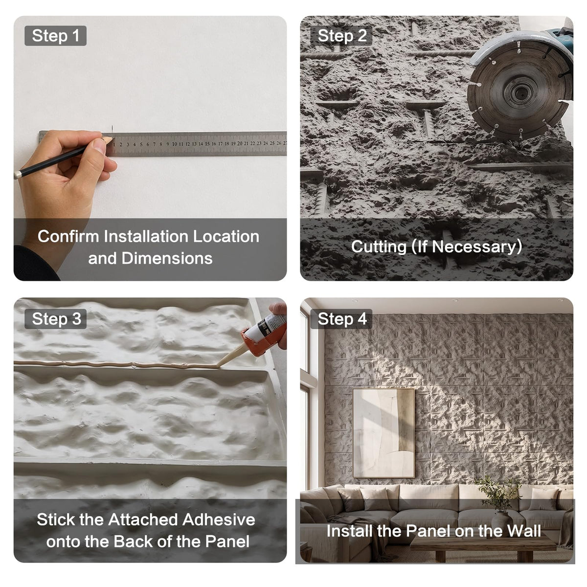 3D Faux Stone Wall Panels, 4 PCS PU Wainscoting Panel - Frosted Stone Design for Interior Wall Decor, Home & Office
