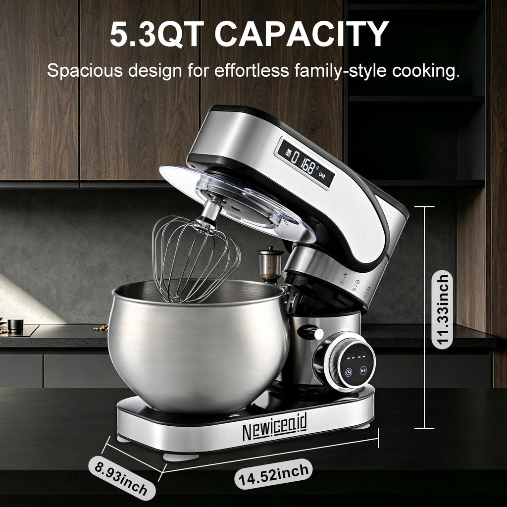 Stainless Steel 12-Speed 5.3QT Stand Mixer w/Scale & Timer