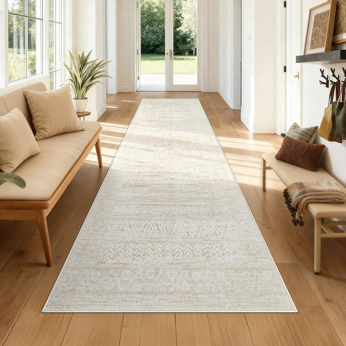 Washable Runner Rug: Moroccan Geometric Boho Rug Farmhouse Non Slip Stain Resistant Rugs Low Pile Soft Carpet for
