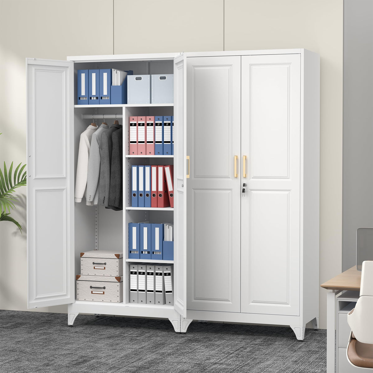 71" Tall Metal Armoire Wardrobe Closet with Doors and Lock
