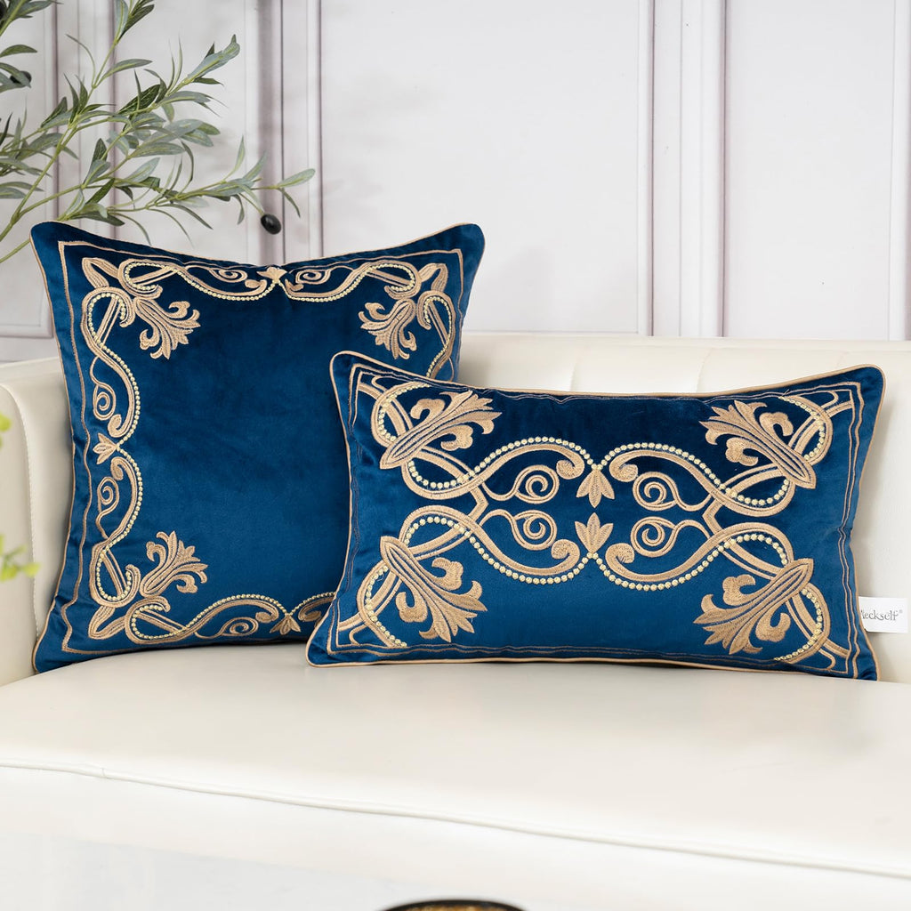 European Floral Pillow Cover 20x20 Inch, Luxury Velvet Embroidered Decorative Throw Pillow Cover for Couch Bedroom
