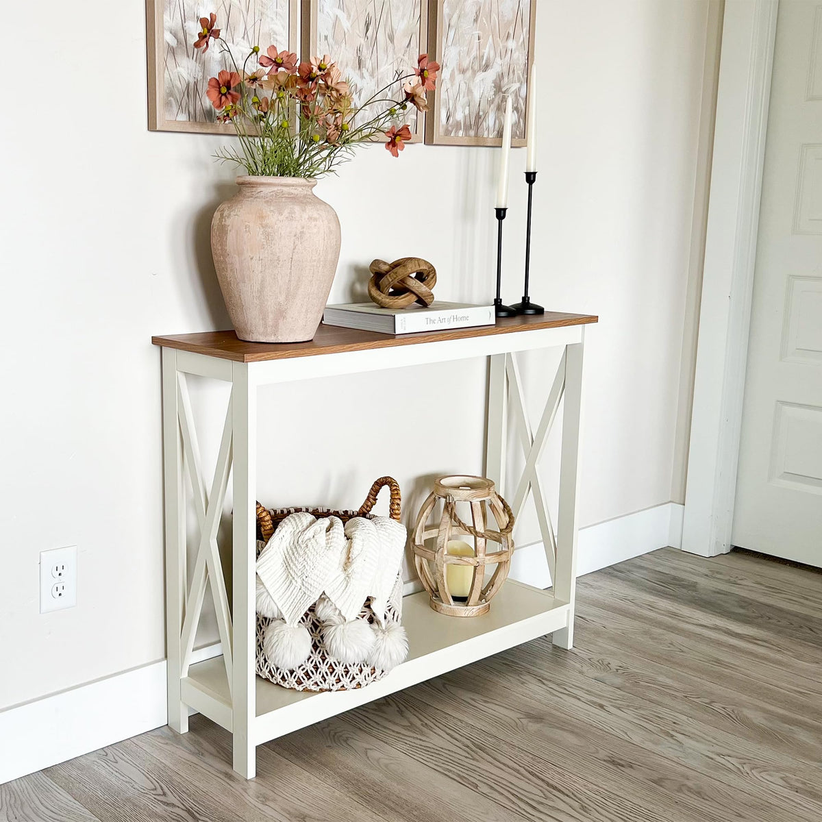 White Entryway Table, Narrow Console Table, Farmhouse Entry Table