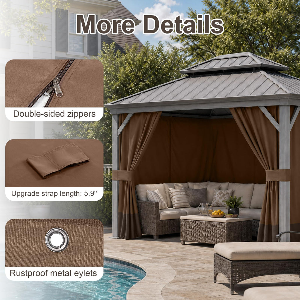 12'x12' Gazebo Privacy Curtain Replacement, Universal 4-Panel Sidewall