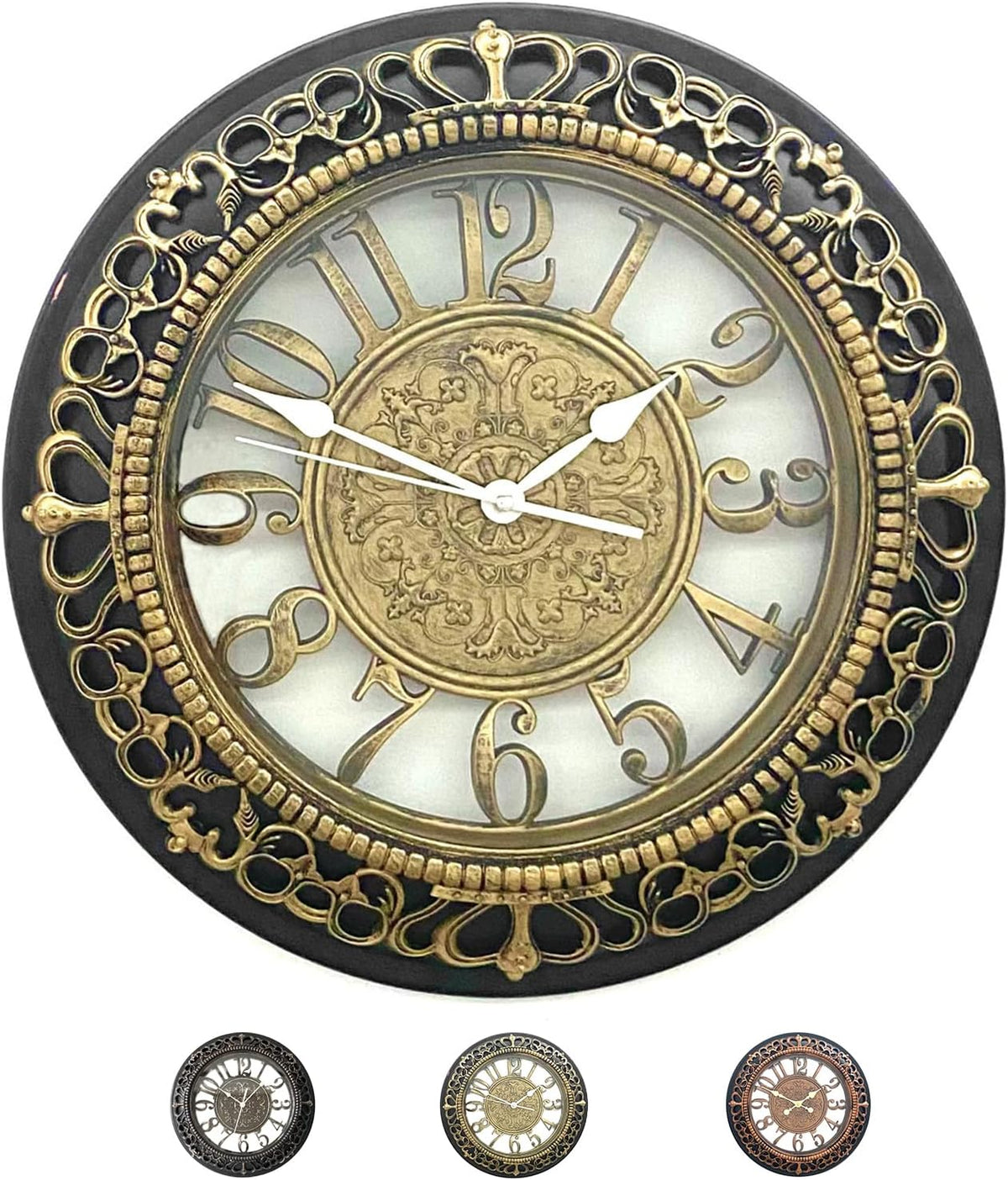 20 Inch Roman Numeral Wall Clock - Silent Non-Ticking Metal Frame with Glass Face, Battery Operated Vintage Decor for Living Room, Bedroom & Office (Antique Gold)