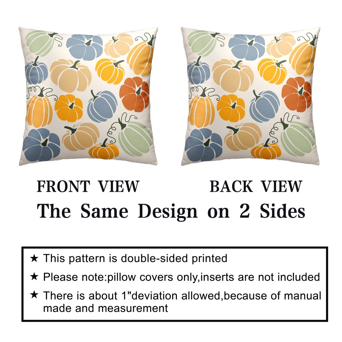 Set of 2 Orange Yellow Blue Pumpkins Pillow Covers Fall Throw Pillow Covers 22x22 Colorful Autumn Outdoor Pillow Case