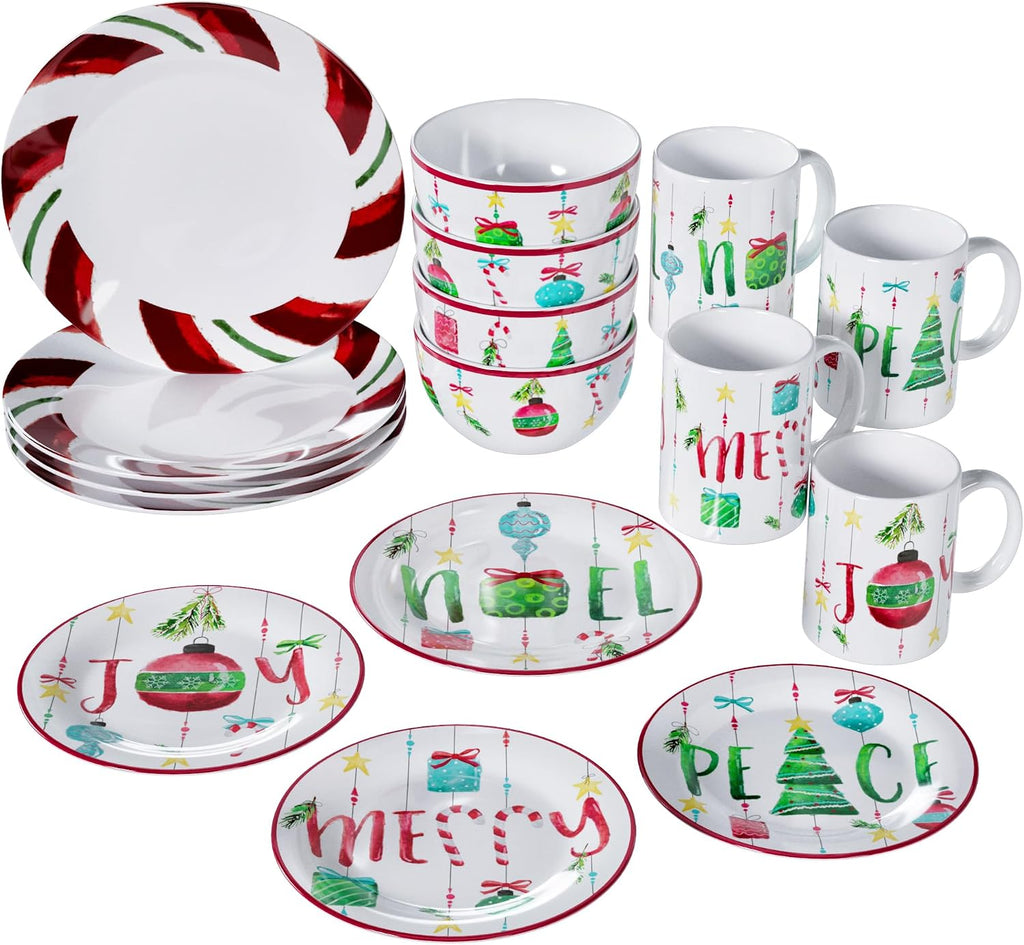 Piece Christmas-Themed Stoneware Dinnerware Set - Green/Red