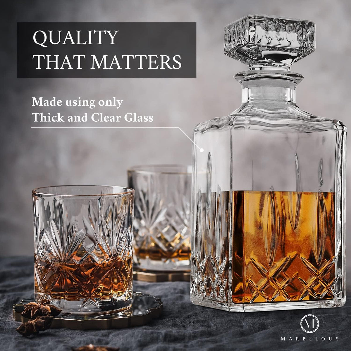 Glass Whiskey Decanter, 40oz Liquor Decanter with Airtight Stopper for Scotch, Liquor, Bourbon, Wine - Set of 2