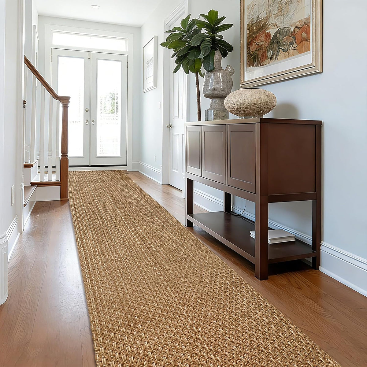 Hallway Washable Runner Rug, Boho Braided Kitchen Rugs,Neutral Entryway Rug,Faux Jute Rug,Non Slip Indoor