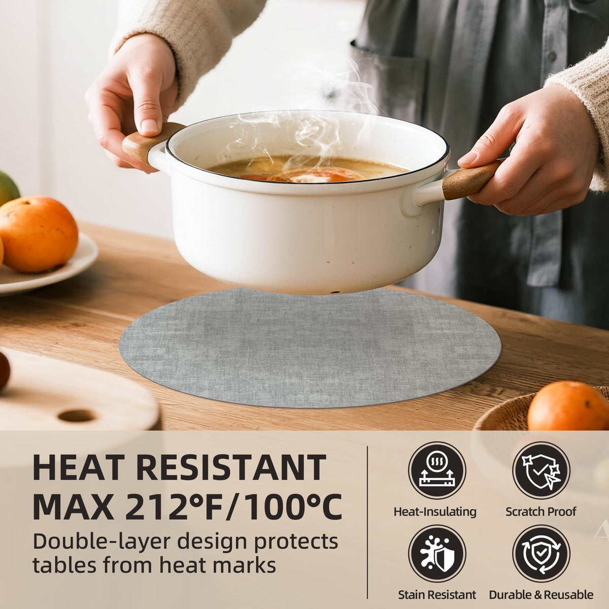 Placemats Set of 4, 15 Inch Round Faux Leather Place Mats