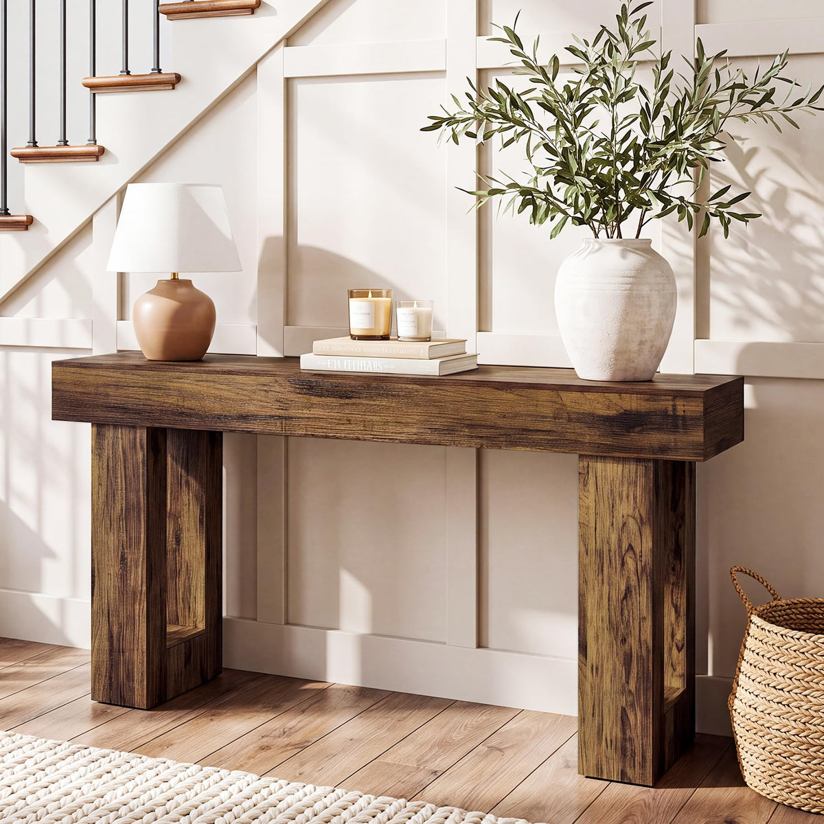 63 Inches Long Sofa Table, Industrial Console Table, Wooden Sofa Table, Behind Couch Table, Rectangle Hallway Foyer