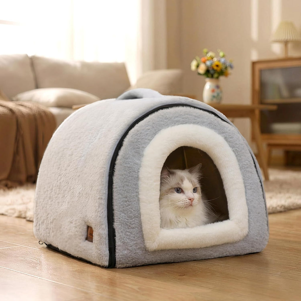 Cat Bed for Indoor Cats，Foldable cat cave，Anti-Slip & Water-Resistant Bottom，cat Houses for Indoor Cats or Small Dogs