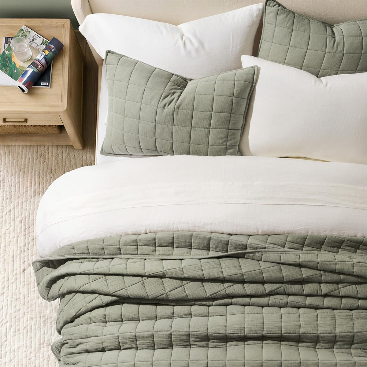 Cotton Gauze Muslin Quilt Set, Dusky Sage