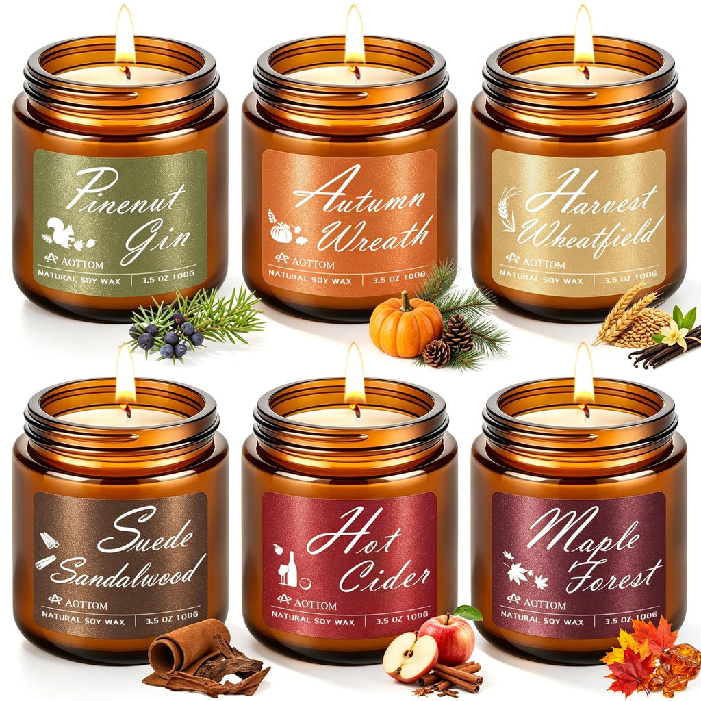 Fall Scented Candles, 6 Pack Fall Candles Scented Natural Soy Wax