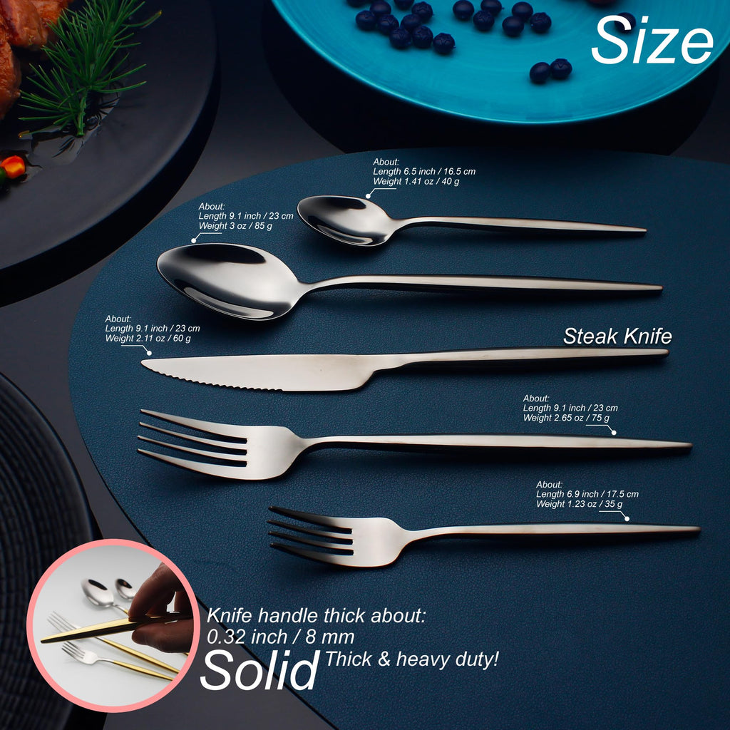 20 Piece Luxury Silverware Set for 4 Black Mirror-Polished 18/10 Stainless Steel Heavy Flatware Set Modern Cutlery