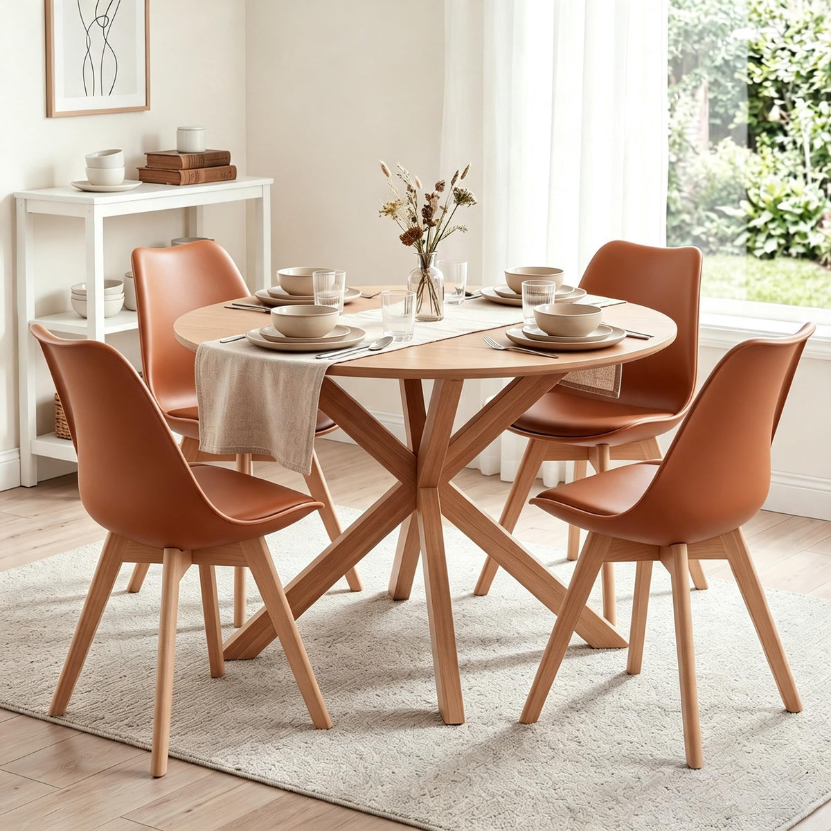 Mid Century Modern Dining Chairs, Shell Lounge Plastic Side Chair with Soft Padded and Wooden Legs Living Room Bedroom