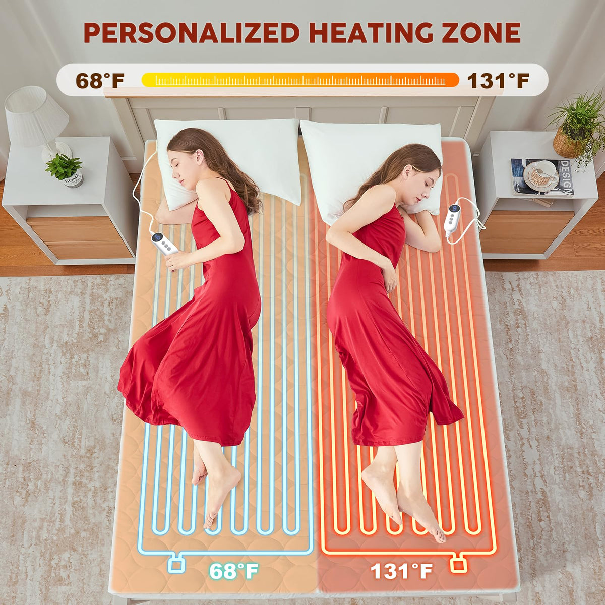 Heated Mattress Pad with Dual Control - with 9 Heating Settings Controller & 10-Hour Auto Off, Deep Pocket